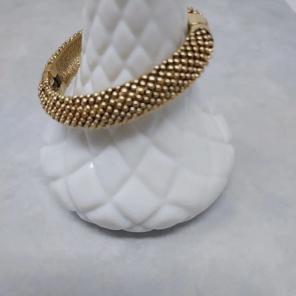 Clamper Bracelet Gold Tone Caviar Bead Texture Oval 2.5